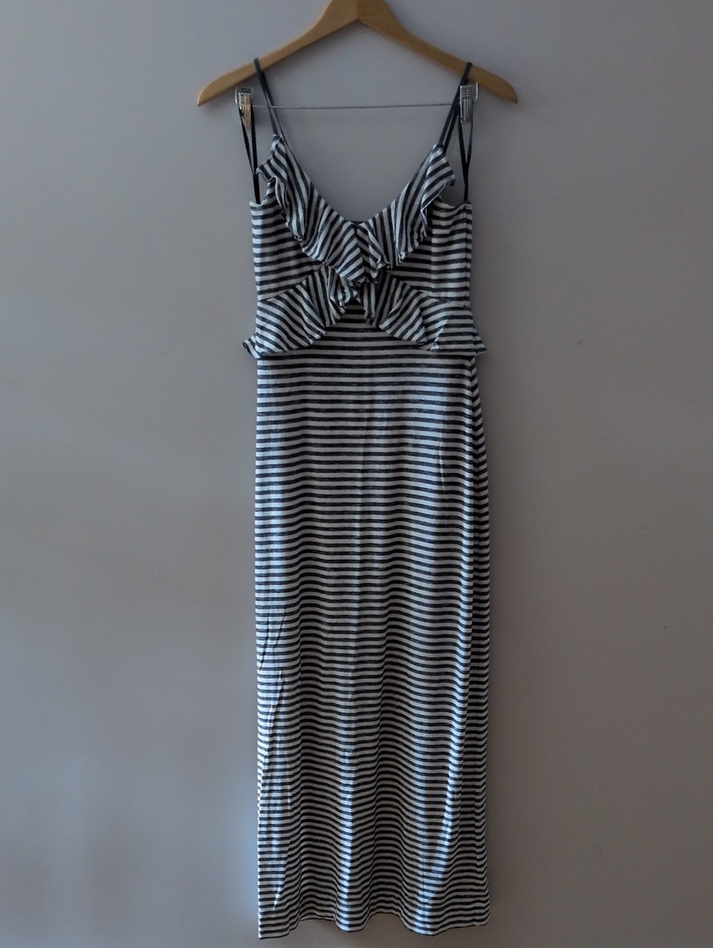 Maxi Dress - Navy/Gray and White Striped Sleeveless Dress